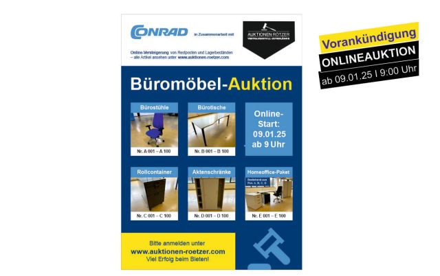 BÜROMÖBEL AUKTION - Artikel online ab 09.01.2025 - 09:00 Uhr